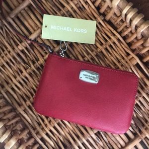 Michael Kors Leather Jet Set Wristlet in Red NWT